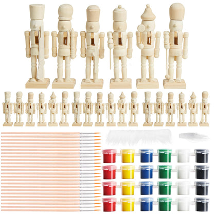 CUKBLESS 72 PCS Christmas Wooden Nutcracker to Paint Kit,24-Pack of 5 Inch Unpainted Nutcracker Figures with Beards,Hair,Brushes & Paint for DIY Craft Ornaments