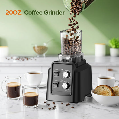 Blender, 1800W Blender with Grinder - 6-Blade Professional Smoothie Blenders for Kitchen, Crushes Ice, Self-Cleaning, 68oz & 20oz Jars Dishwasher Safe, for Baby Food, Nut Butter