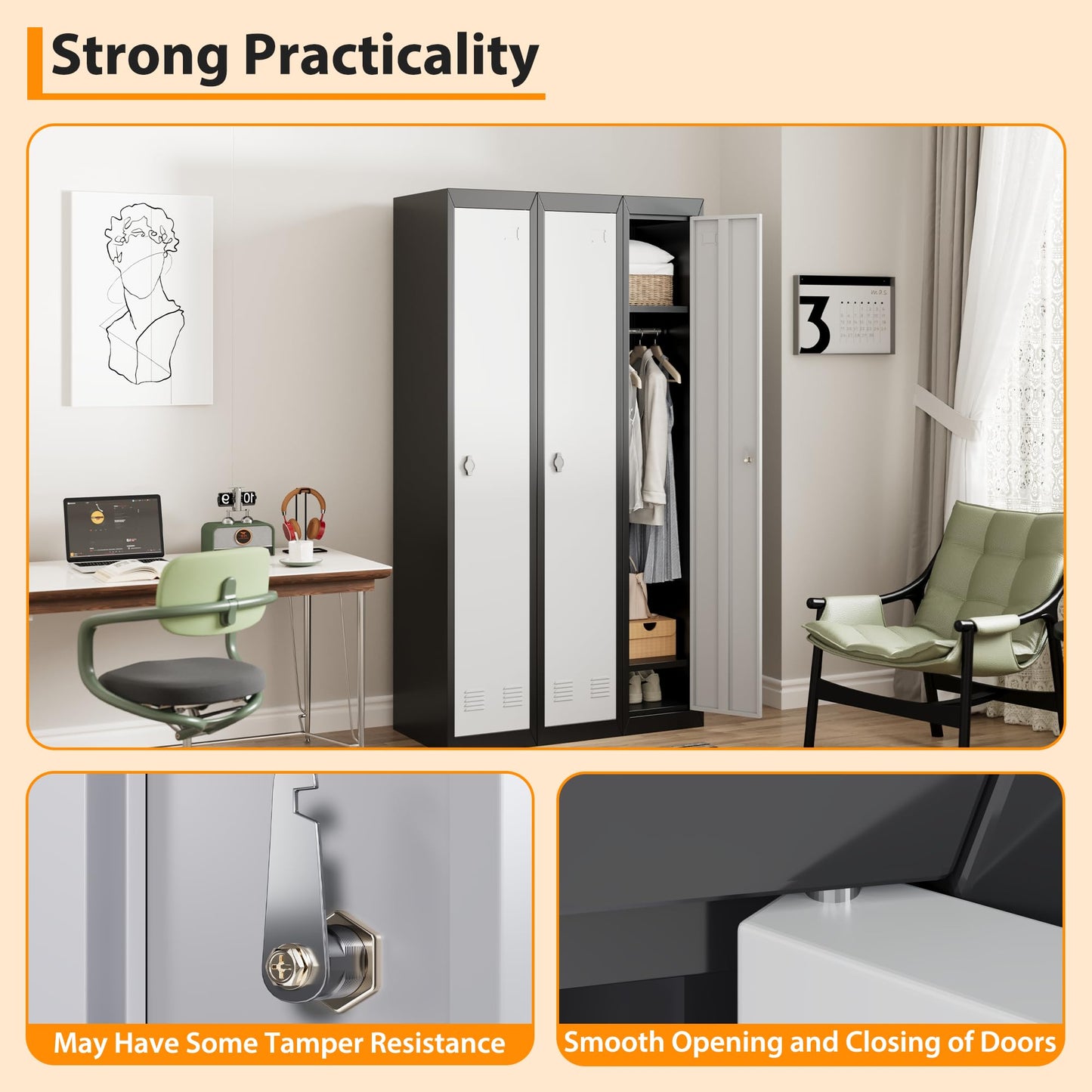 GAOMON Metal Locker, Metal Storage Locker with Shelves and Doors, Perfect for Employees and Students, Ideal for Offices, Schools, Gyms, Homes, and Garages, Assembly Required, Grey & Black