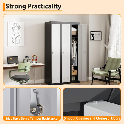 GAOMON Metal Locker, Metal Storage Locker with Shelves and Doors, Perfect for Employees and Students, Ideal for Offices, Schools, Gyms, Homes, and Garages, Assembly Required, Grey & Black