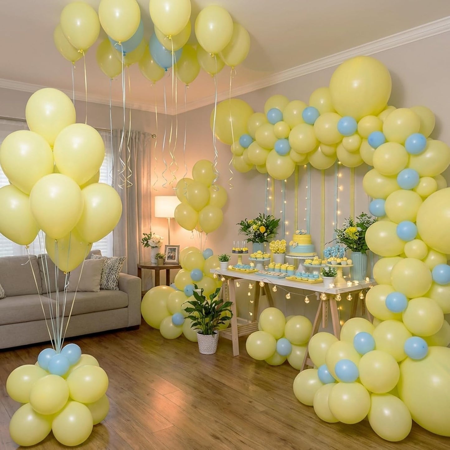 135pcs 18 12 10 5 Inch RUBFAC Pastel Yellow Balloons, Latex Light Yellow Balloon Different Sizes for Garland Arch Baby