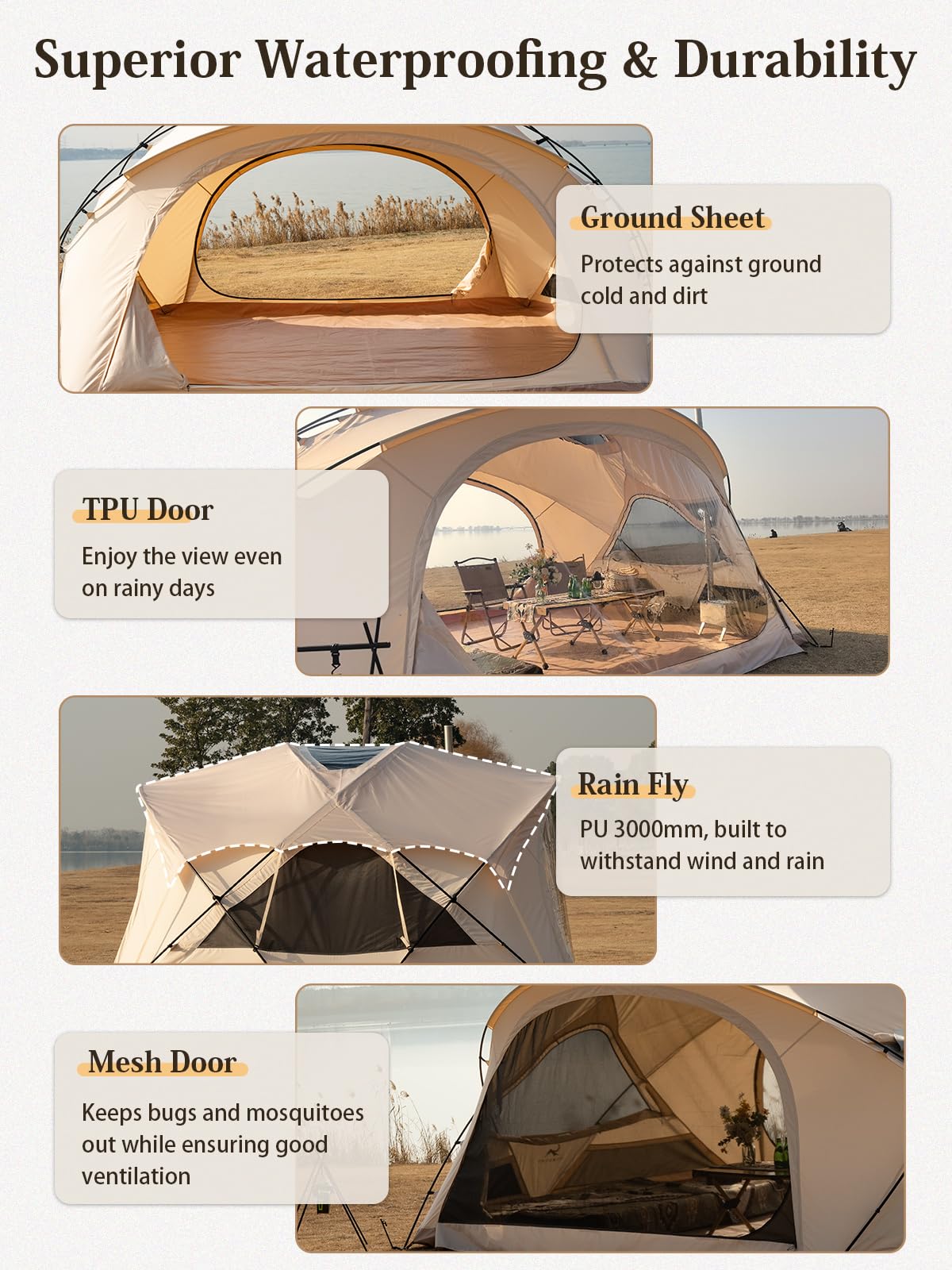 TOMOUNT Canvas Bell Tent with Stove Jack, 2-4 Person Use for Family Camping Glamping Yurt Tent 4 Seasons