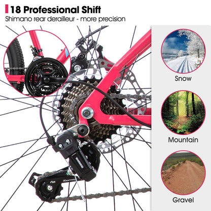 HH HILAND 26 Inch Womens Mountain Bike, with Step-Through Frame, 18 Speeds, Suspension Fork MTB, Bicycle for Women Men Adult Pink