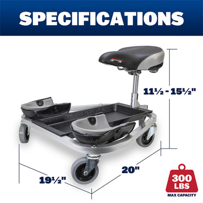 Racatac Kneeling Sitting Creeper with 3 Inch Casters, Rolling Knee Pads with Seat, Adjustable Seat, Knee Pads with Wheels, Made in USA, Floor Creeper, 01RAC3