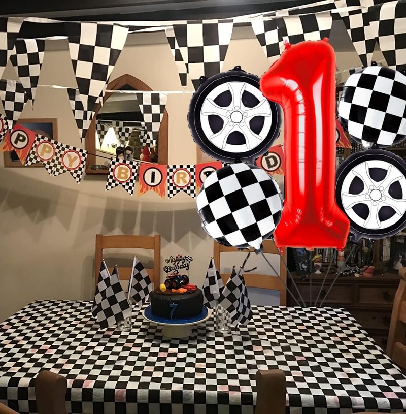 Kwuz Race Car Birthday Balloons Boys Fast One First Birthday Decorations Race Car Theme Wheels Party Decor Supplies Favors Black Red Foil Mylar Helium 1 Balloon Number 40 inch