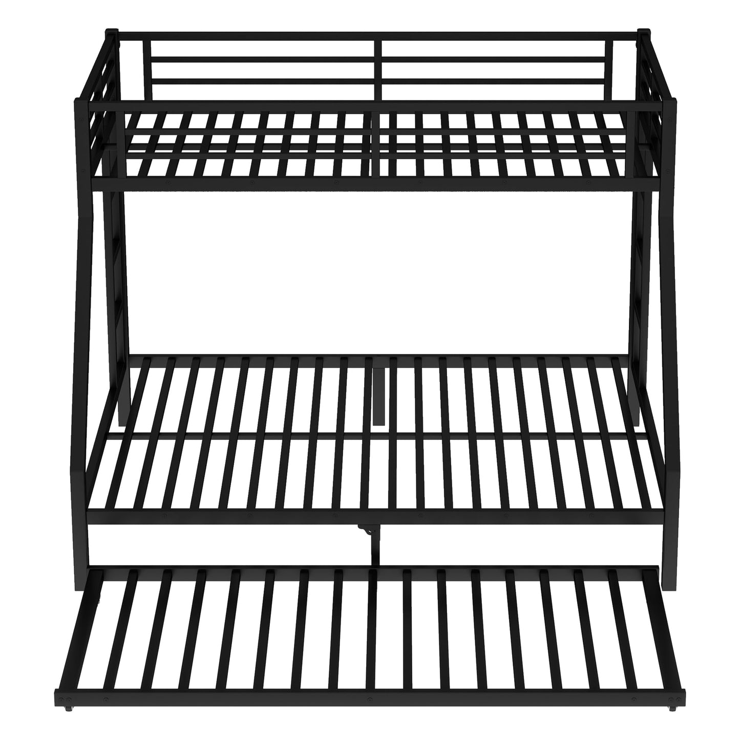 Bellemave Metal Bunk Bed with Trundle, Twin XL Over Queen Bunk Trundle and Guardrail and Ladder for Kids/Teenagers, Adults, No Box Spring Needed，Black