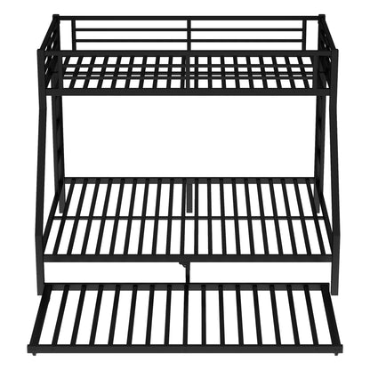 Bellemave Metal Bunk Bed with Trundle, Twin XL Over Queen Bunk Trundle and Guardrail and Ladder for Kids/Teenagers, Adults, No Box Spring Needed，Black