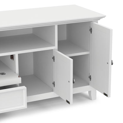 SIMPLIHOME Amherst TV Stand - 72 inch Wide Solid Wood Media Console in White, Transitional Entertainment Center for Living Room for TVs up to 80 Inches with Shelves and Cable Management