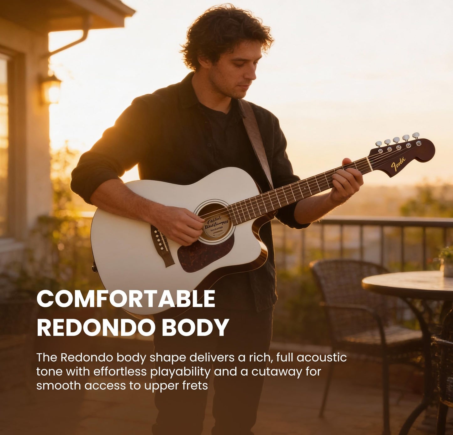 Fender California Redondo Acoustic Guitar - White Bundle with Hard Case, Strap, Strings, Picks, and Austin Bazaar Instructional Video