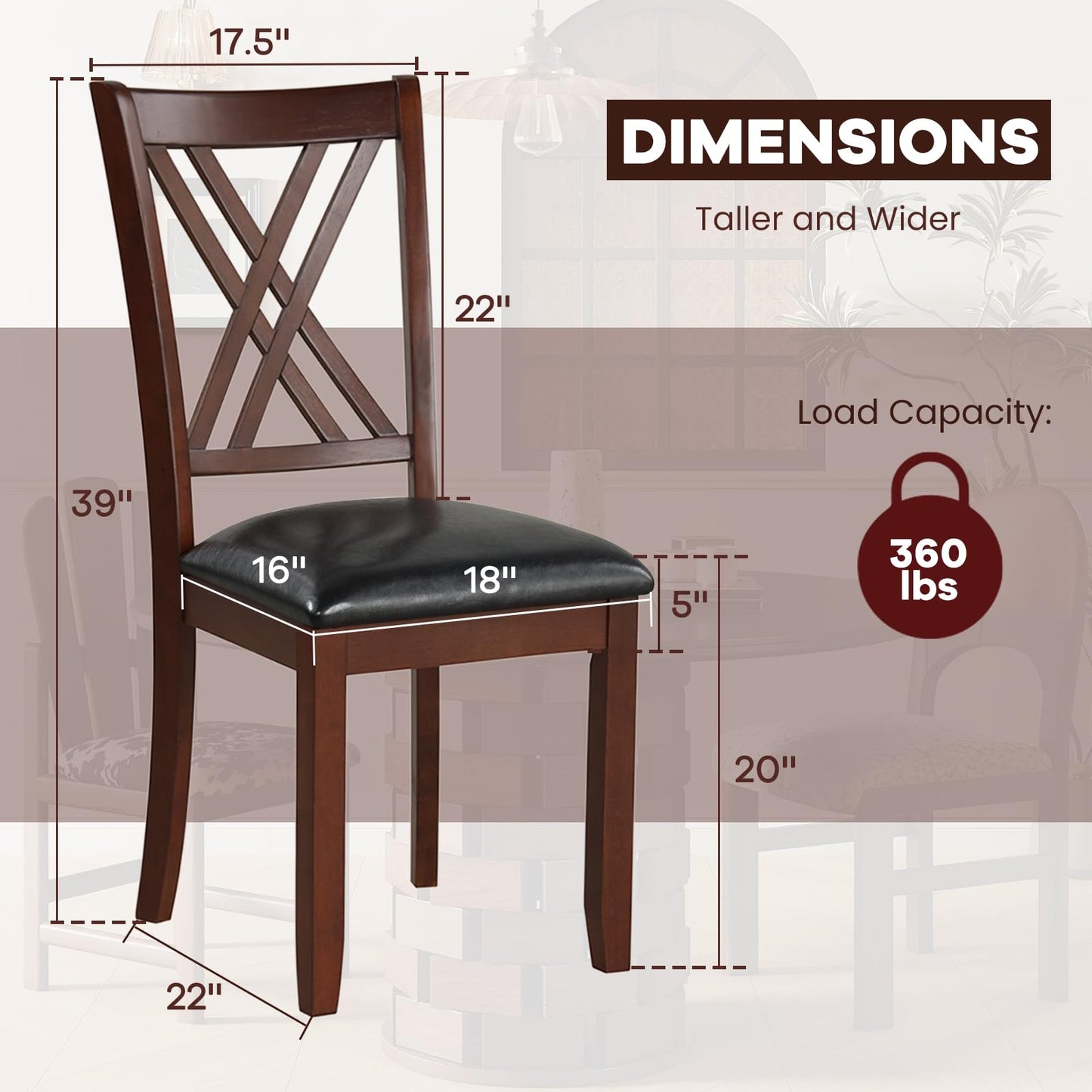 NAFORT Wooden Dining Chairs Set of 6, High Back Kitchen Chairs, Vintage Dining Room Chairs with Solid Rubber Wood Legs, Max Load 360 Lbs, Perfect for Kitchen, Dining Room, Cafe, Restaurant