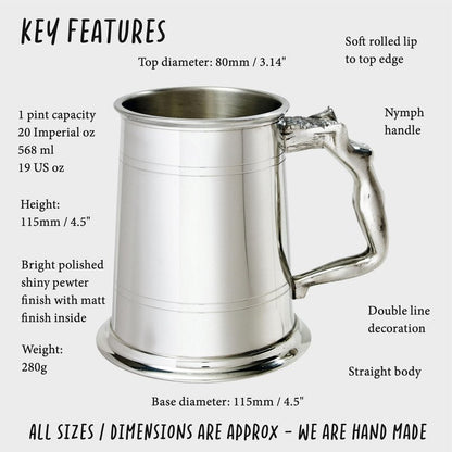 Wentworth Pewter - Nymph Handle 1 Pint Pewter Tankard