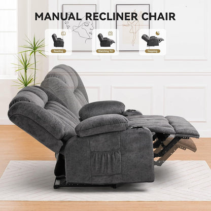 COMHOMA Living Room Furniture Sets Manual Loveseat Recliner,2 Seat Fabric RV Reclining Sofa,Daul Recliner Ergonomic Backrest with Cup Holders & Side Pockets,Dark Gray (Loveseat*3)