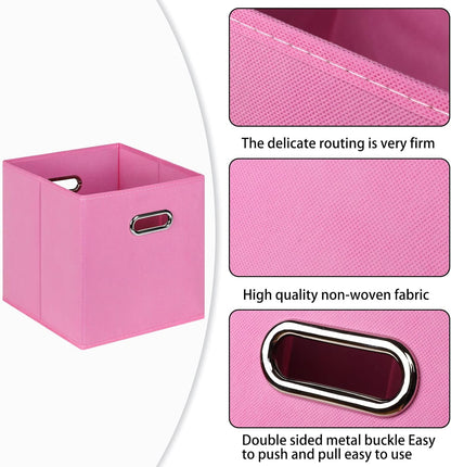 Fabric Cloth Storage Bins, Set of 3 Foldable Cube Baskets with Dual Handles for Home Bedroom Storage, Pink