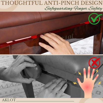 AKLOT Hydraulic Piano Bench, Keyboard Bench with Padded Cushion, Ajustbale Heavy Duty Piano Seat with High-Density Sponge, Piano Stool 23.22"X 15.75" Solid Wooden Piano Chair for Pianist（Walnut