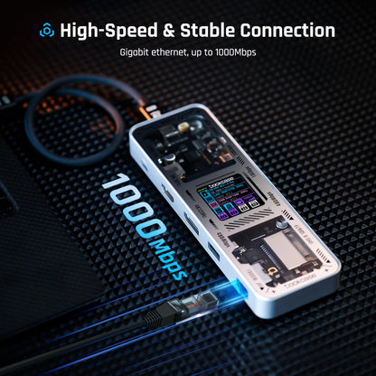 DOCKCASE Explorer Edition USB C Hub (10-in-1) with 4K@60Hz HDMI & DP, Gigabit Ethernet,1 USB-C and 3 USB-A Ports,100W Power Delivery, UHS-II TF/SD Card Slot for MacBook Air/Pro,XPS,and More