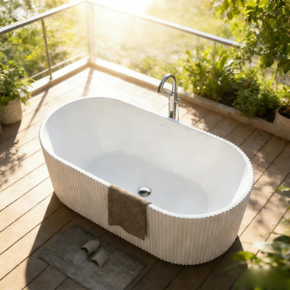 59" Acrylic Freestanding Bathtub, Modern Acrylic Soaking Bathtub, Freestanding Rectangular Tub with Matte Drain and Overflow, Ergonomic Deep Design, Double-Walled Insulation, CUPC Certified