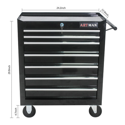 Aoile Tool Chest with 7-Drawer Tool Box Organizers and Storage,Rolling Multifunctional Tool Cart on Wheels,Tool Storage Organizer Cabinets with Key Locking for Garage, Warehouse, Repair Shop. (Black)