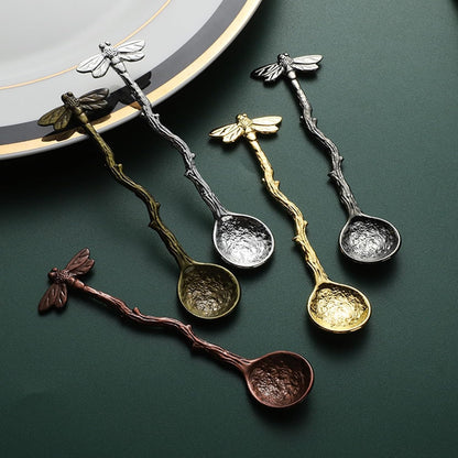 Gold Retro Dragonfly Spoon, Stainless Steel Coffee Teaspoon, Creative Sugar Spoon for Kitchen