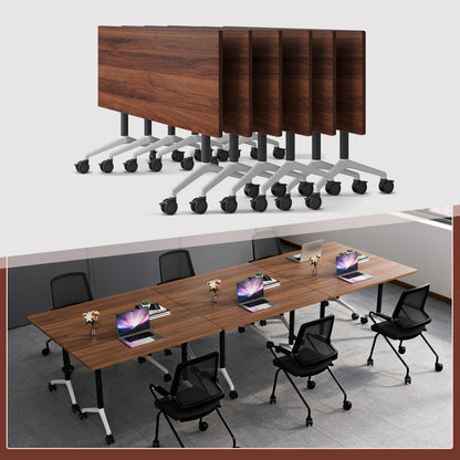 JNMDLAKO Conference Table 8 ft, Folding Conference Room Tables On Wheels - Mobile Rectangle Large Meeting Seminar Tables,Flip Top Mobile Training Room Table for Office Business Classroom