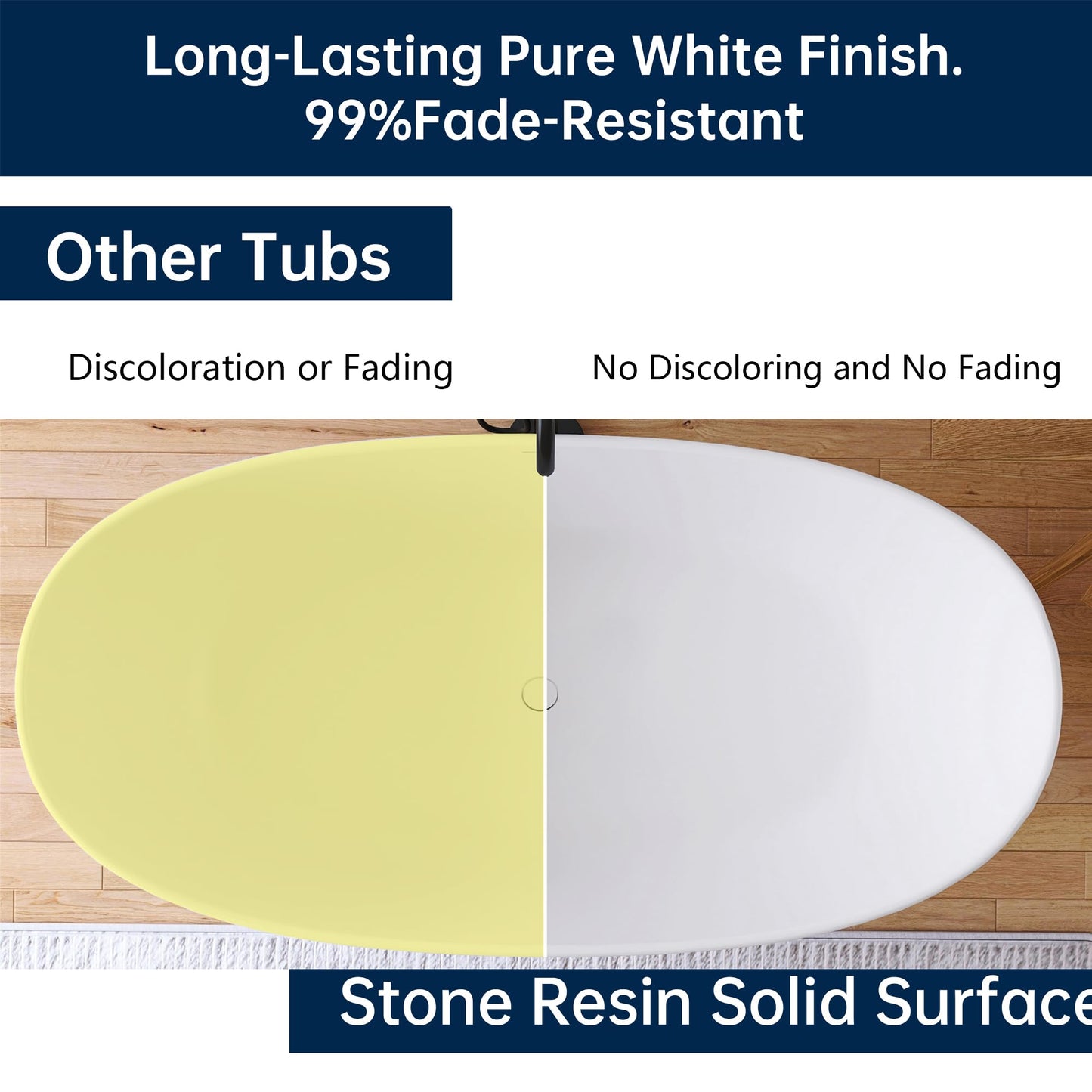 65'' Freestanding Solid Surface Resin Stone Bathtub, Freestanding Tub, Contemporary Design Stand Alone Tub with Pop-up Drain and Overflow, cUPC Certified, Matte White