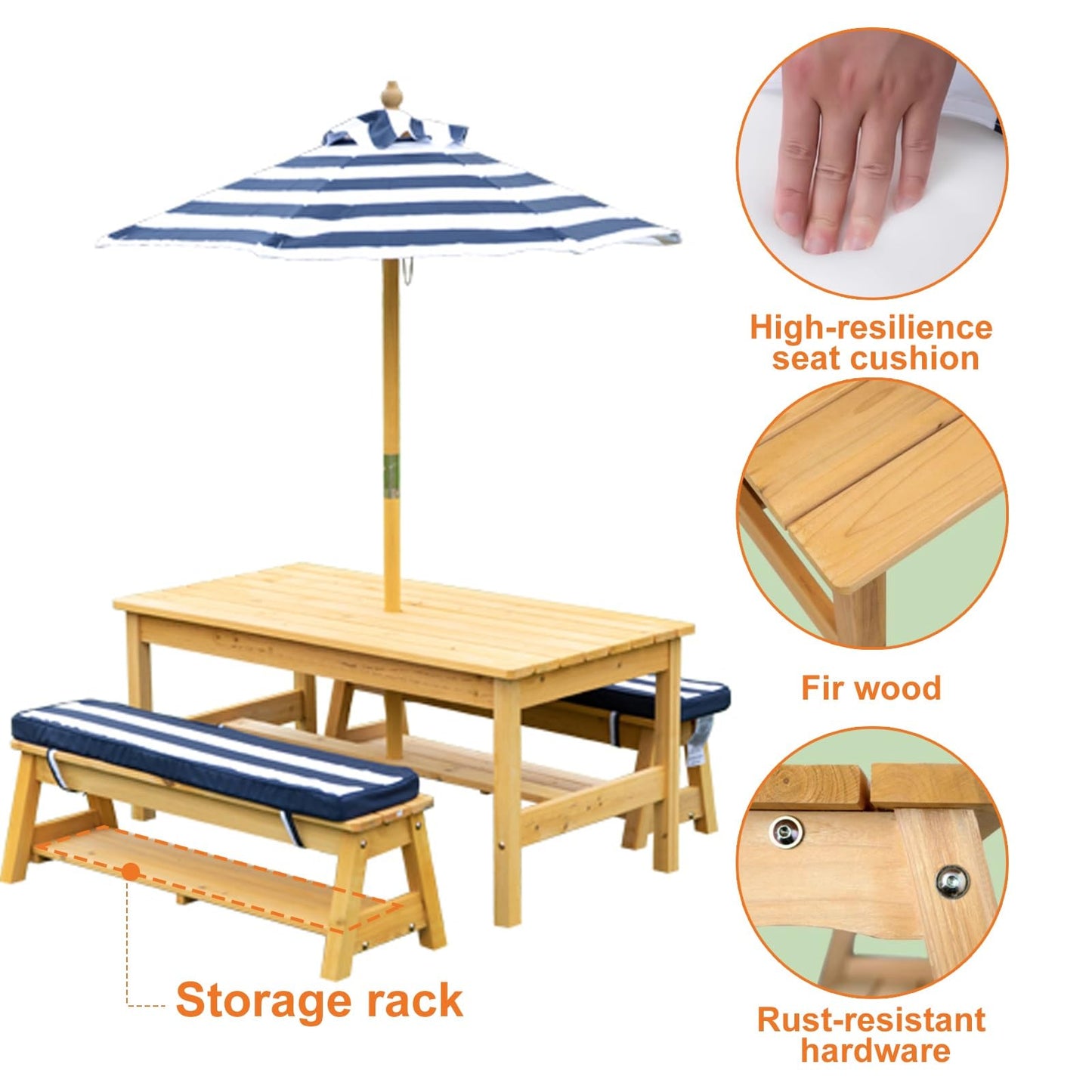 LLZJDDPLY Kids Picnic Tables, Wooden Kids Picnic Tables for Outdoors with Removable Umbrella & Cushions, Toddler Picnic Table, for Backyard Lawn Patio(Red)