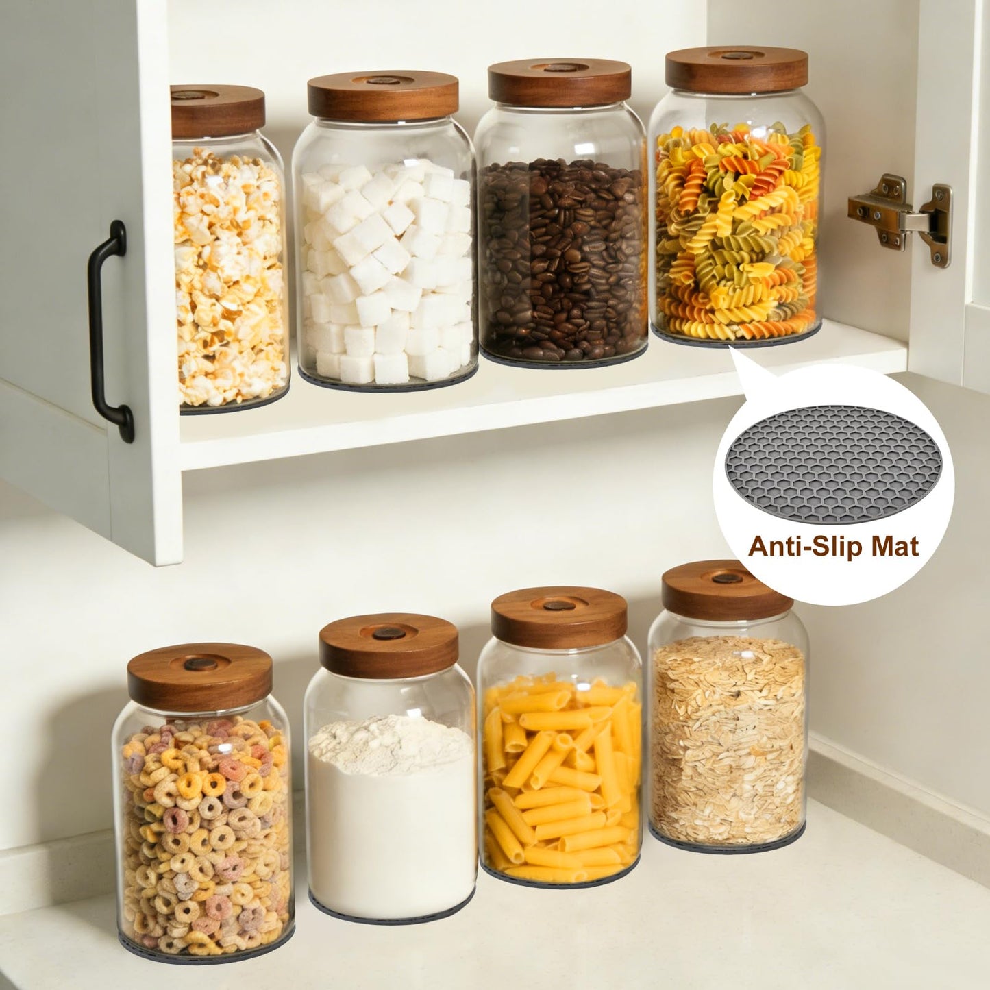 Large Glass Jar of 2 Pack,108floz/3200 ml Glass Canisters with Airtight Lids,Pantry Jar with Anti-Slip Mat and Label, Glass Storage Container for Kithchen Food,Flour,Sugar,Cereal,Rice,Pasta,Oats