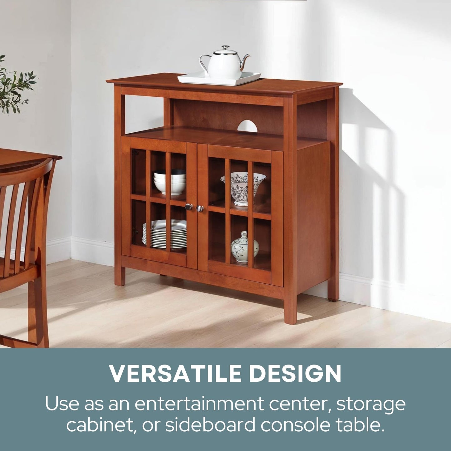 Convenience Concepts Big Sur Highboy TV Stand 36" - Modern Entertainment Center For TVs up to 40", Storage Cabinet for Dining, Living Room, & Entryway, Console Hall Table with Shelves, Cherry