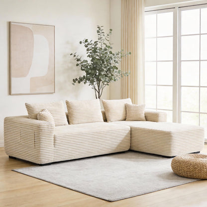 EVLIQUIL L-Shaped Modular Sectional Sofa 103.5" Beige - No Assembly Couch for Living Room, High Resilience Sponge & Spring Support