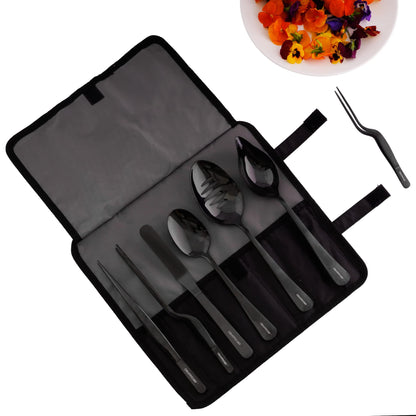CREATIVECHEF 7 PCS Plating Tools Culinary Set Contains kitchen tweezers spatula Sauce plating spoon（Black）