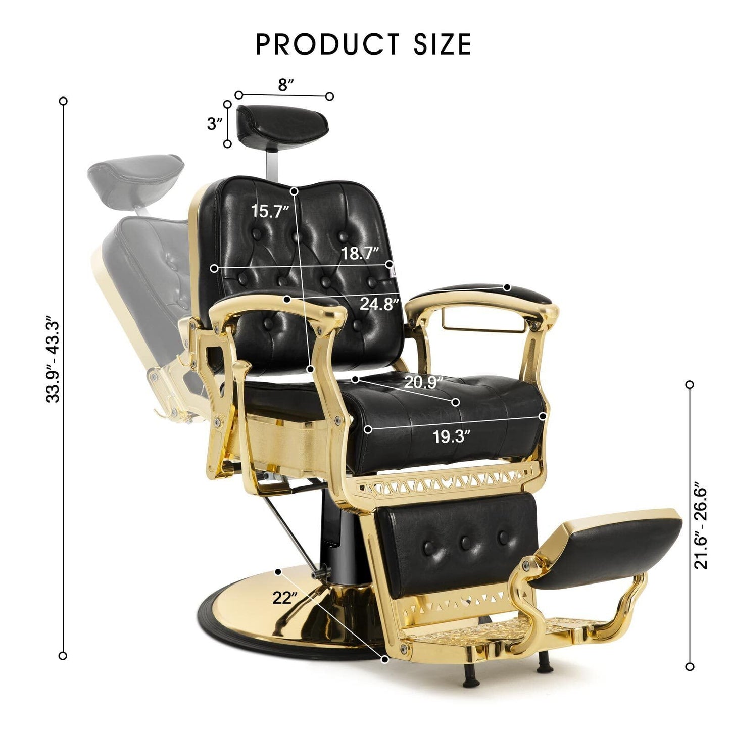 Artist hand Barber Chair Salon Chair Spa Equipment Vintage Heavy Duty Barber Chair(Gold)