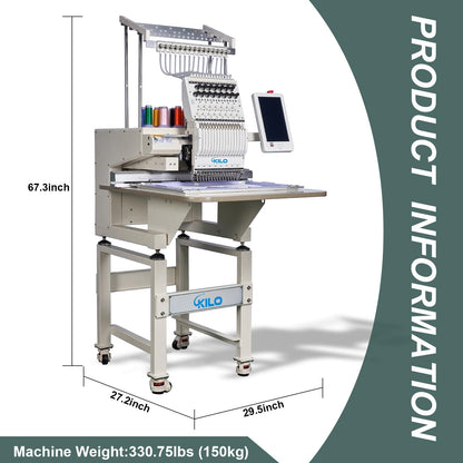 2024 Ultra Commercial Embroidery Machine with 15 Needles 13" x 20" LCD Embroiderer Pattern for Cap Hat T-Shirt Laser Positioning 1501