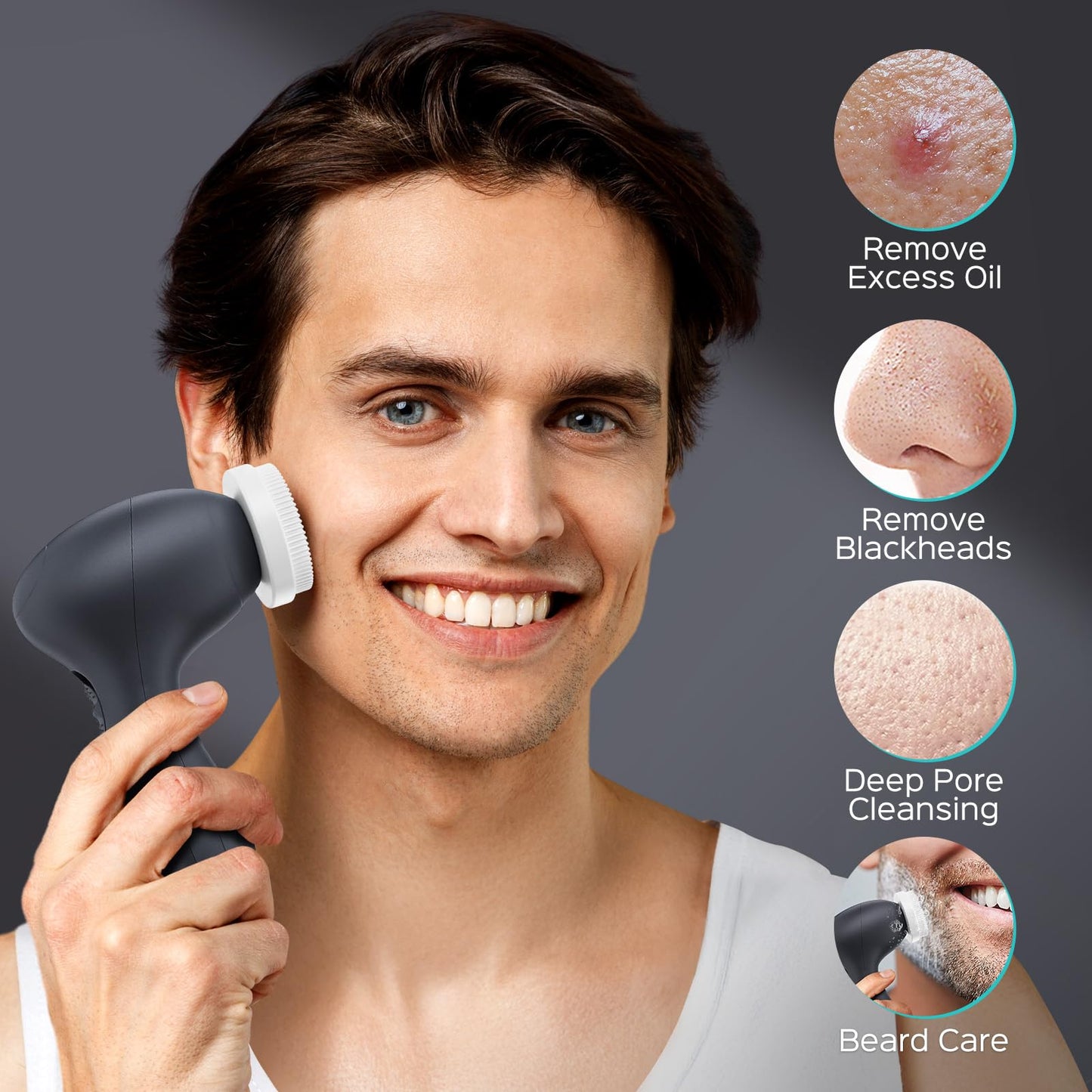 COSLUS Facial Cleansing Brush Silicone Face Scrubber: 2 in1 FBS-D Electric Exfoliating Massage Device Waterproof Deep Cleaning Exfoliation Rotating Spa Machine - Electronic Skin Care Wash Clean System