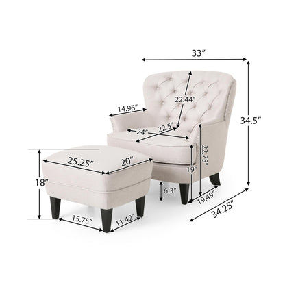 Christopher Knight Home Ophelia Club Chair and Ottoman Set, Wheat, Dark Brown