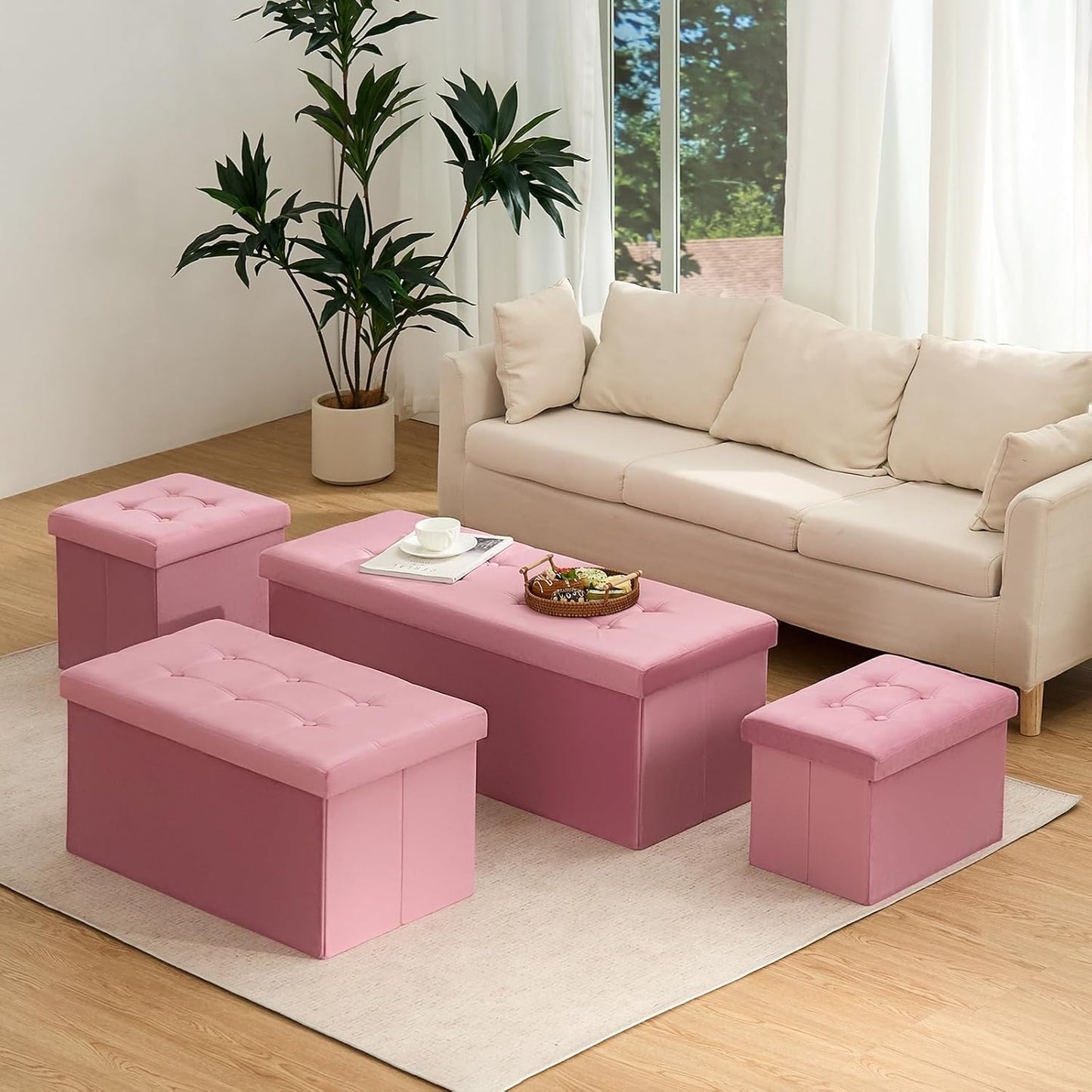 16.1 Inches Storage Ottoman Foldable Small Ottoman Foot Rest Foot Stool Velvet Ottoman with Storage for Living Room
