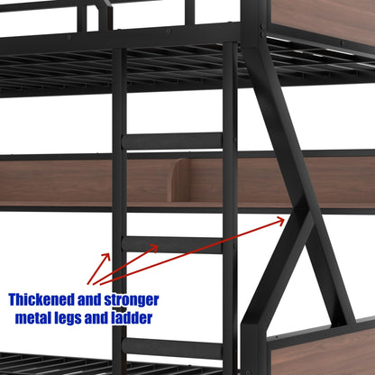 LEEKAF Stronger & Safer Heavy Duty Metal Queen Over Queen Size Bunk Bed for Adults Teens, Thickened More Stable Steel Bunkbed (Greater Weight Capacity) (Queen Over Queen-C)