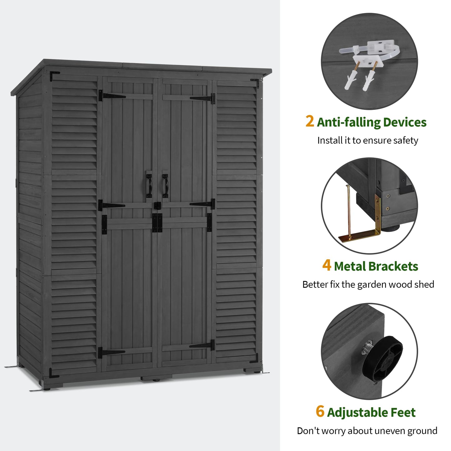 Macrout Large Outdoor Storage Cabinet with 6 Shelves (4.8 x 2.2 x 6.5 ft), Outside Storage Shed with Lock, Wooden Garden Shed for Yard Patio Lawn, 1738 (Gray)