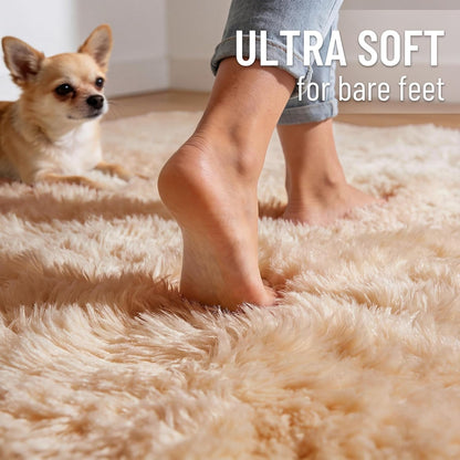 OLANLY Accent Rug - Soft Fluffy Shaggy Area Rug for Bedroom & Living Room | Machine Washable, Beige