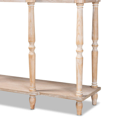 Baxton Studio Hallan Classic and Traditional French Provincial Rustic Whitewashed Oak Brown Finished Wood 3-Drawer Console Table