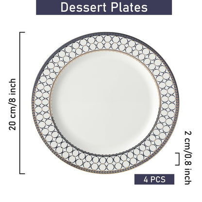 CwlwGO-Bone China Dinner Plates Set of 4, Lace Dishes Set for Salad, Pasta, Dessert, Dinnerware Dishset for Kitchen, Not Suitable for Microwave (8 Inch)
