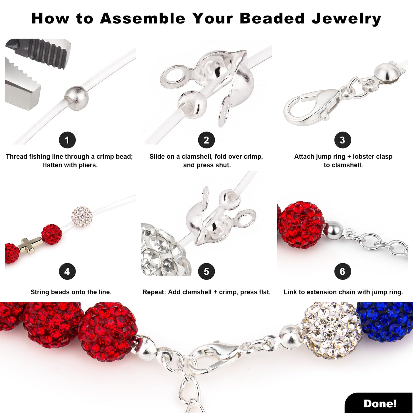 YONOVO 256Pcs 10mm Rhinestone Beads Kit for Jewelry Making, 3 Colors Round Disco Ball Sparkly Beads with Cross Charms and Accessories for DIY Baseball Necklaces Bracelets Earrings