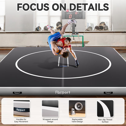 FBSPORT Inflatable Wrestling Mat 13ft /10ft /5ft, Outdoor and Indoor PVC Jiu Jitsu Mats, Gymnastics Training Mat Foldable for BJJ, MMA, Martial Art, Boxing, Grappling and Judo