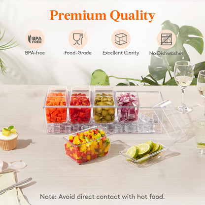 Lifewit Taco Bar Serving Set for Party with 5 x 20 oz Containers & Components, Ice Chilled Condiment Caddy Organizer, Garnish Serving Tray Platter for Mimosa Bar Accessories, Fruit, Salad, Food