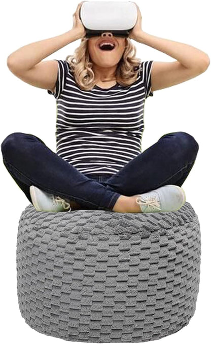 20x20x12 Inches Fur Ottoman Stool Unstuffed Footstool Cover Pouf Foot Rest Round Poof Seat Floor Bean Bag Chair