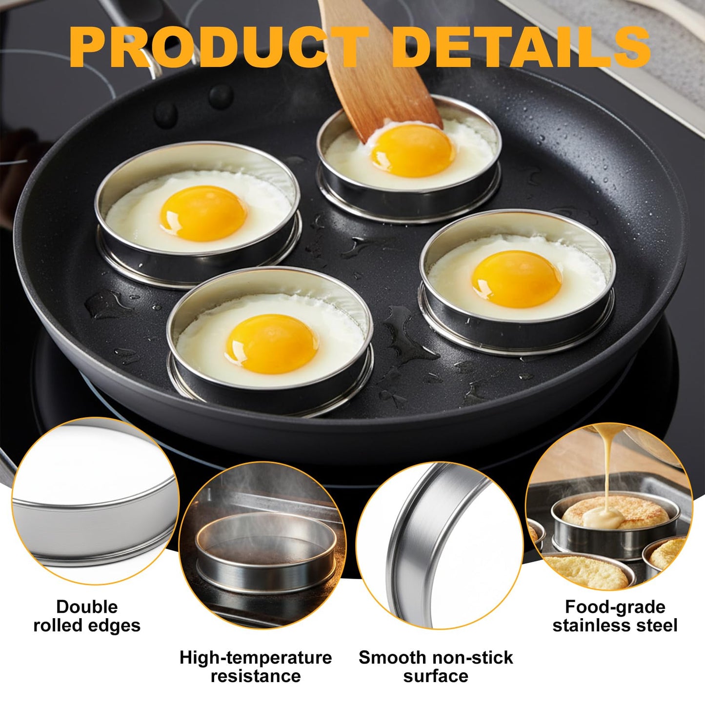 20 PCS English Muffin Rings - 4 Inch and 3.35 Inch Set Stainless Steel Crumpet Rings, Nonstick Muffin Pastry Cake Cookie Ring, Double Rolled Metal Round Tart Ring Egg Molds for Home Baking Cooking