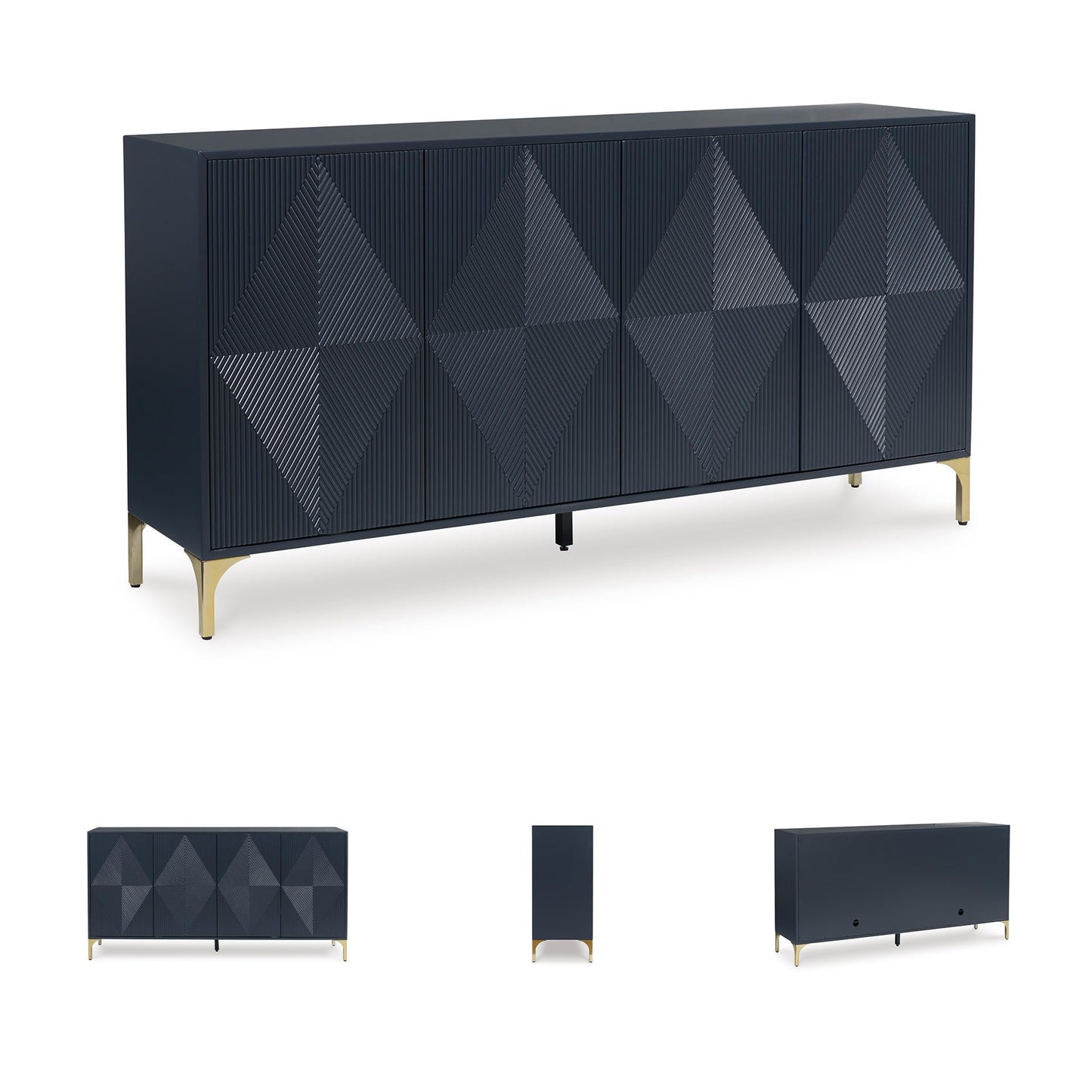 Signature Design by Ashley Loirwick Contemporary Accent Cabinet with Shelf and Geometric Pattern, Blue