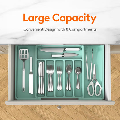 Lifewit Silverware Drawer Organizer, Expandable Utensil Tray for Kitchen, BPA Free Flatware and Cutlery Holder, Adjustable Plastic Storage for Spoons Forks Knives, 8.5"-14.1" x 12.1", Black