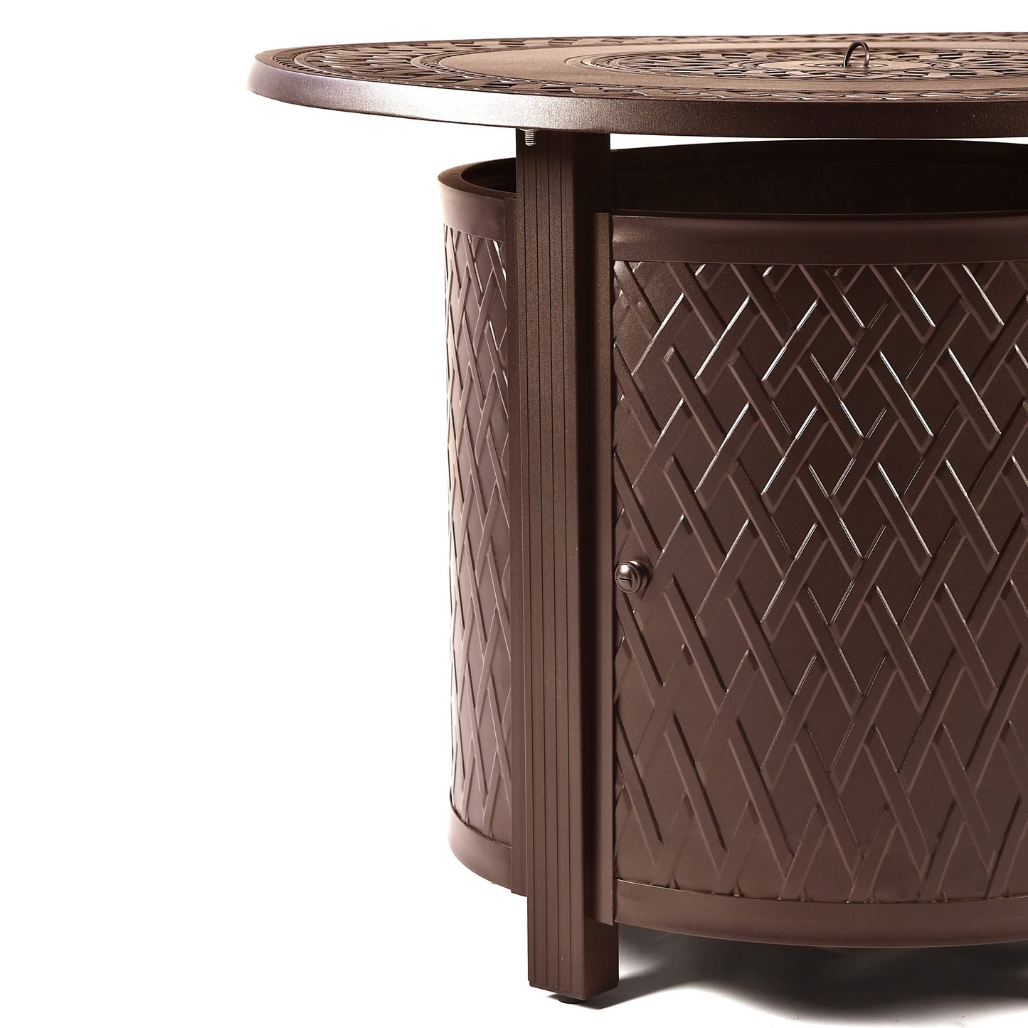 Oakland Living Round 34 in. x 34 in. Aluminum Propane Fire Pit Table with Glass Beads, Two Covers, Lid, 37,000 BTUs in Brown Finish