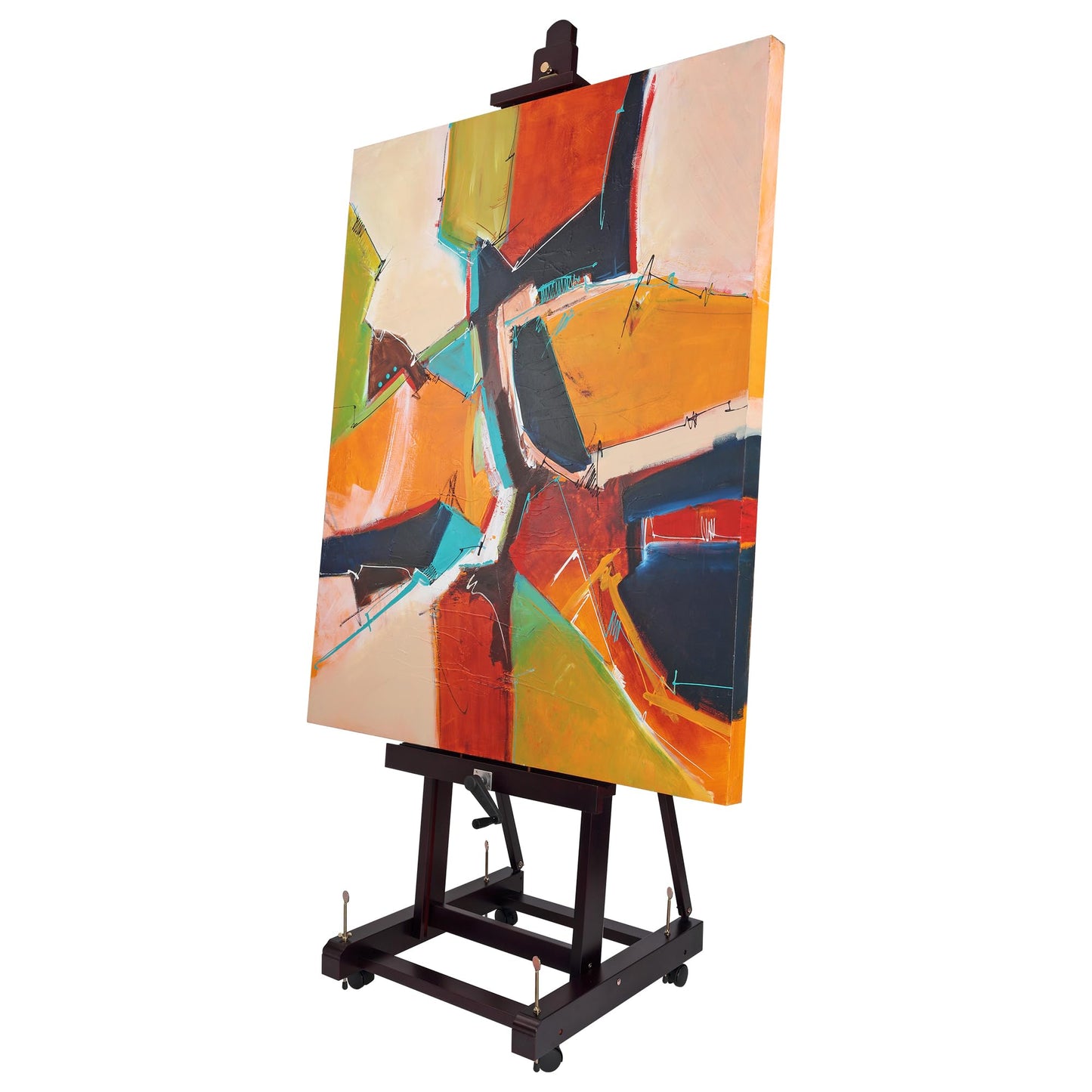 SoHo Urban Artist Pro Table Easel - Wooden Easel with Mahogany Finish, Adjustable Height to 100", Holds Canvases Up to 64", Tabletop Easels for Painting with Crank System and Casters