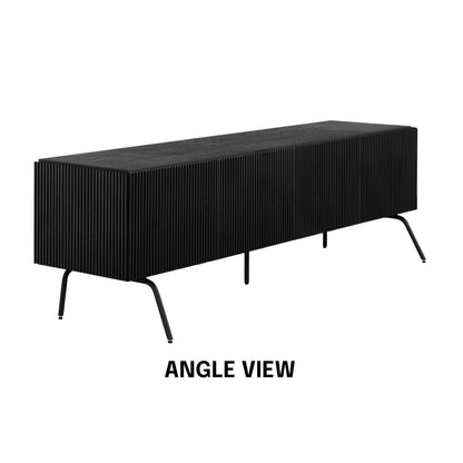 NTC Veil TV Stand with 4 Doors for TVs up to 75’’, Media Console with Vertical Groove Design and Metal Legs, Modern Entertainment Center for Living Room and Bedroom, Effortless Assembly, Burnt Black