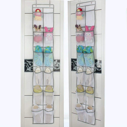 Over The Door Shoe Organizer | Hanging Shoe Hanger with 12 Large Clear Mesh Pockets for Narrow Closet Door, 2 Pack